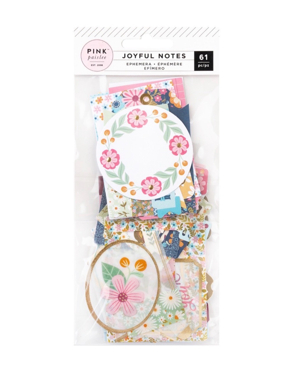 🌸 Pink Paislee Joyful Notes Journaling Ephemera (61 Pcs) 🌸